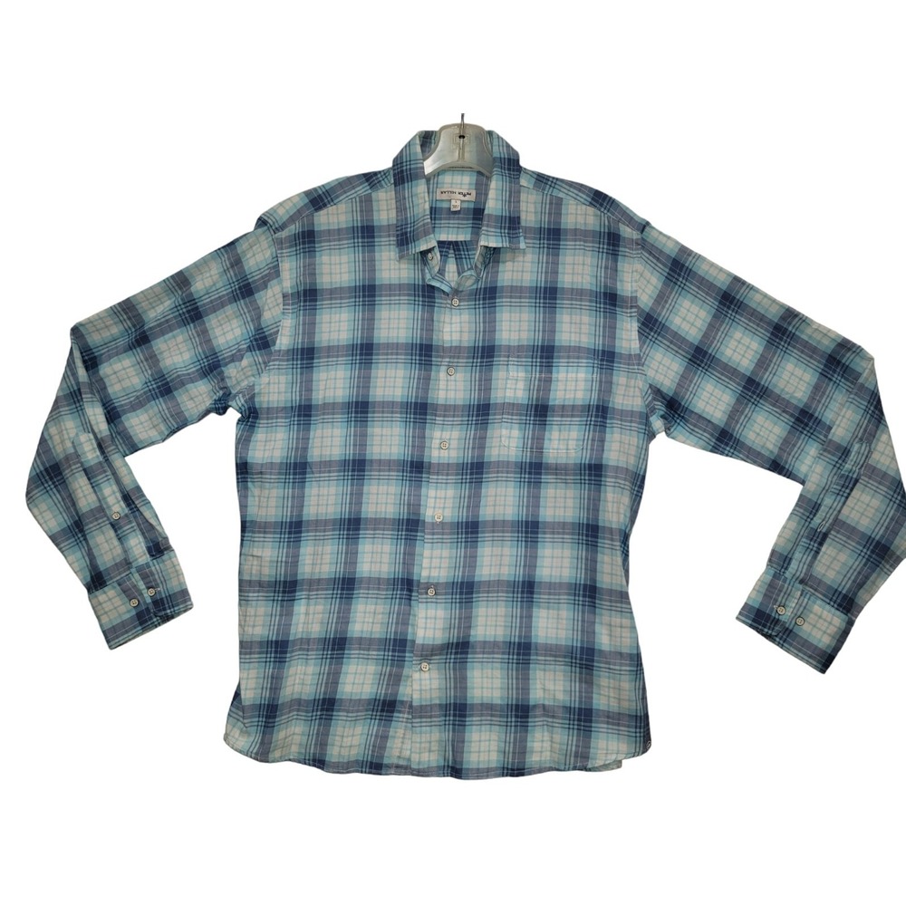 Peter Millar Mens Button Down Shirt Long Sleeve Blue Plaid Large
